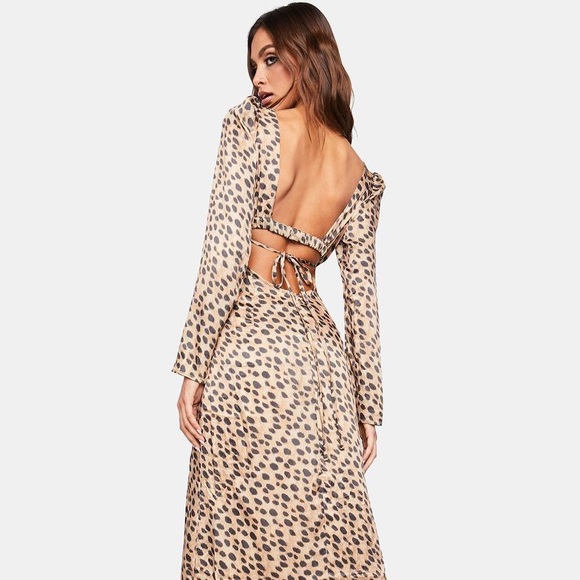 We Wore What x Danielle Bernstein Cut Out Satin Leopard Print Midi Cheetah dress - Picture 2 of 7